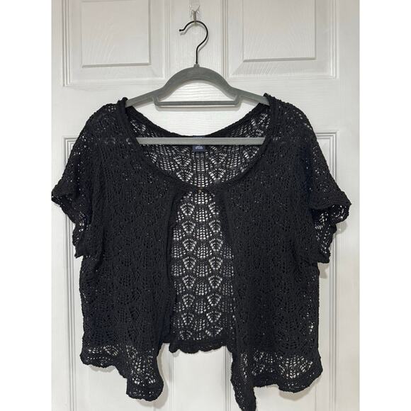 GAP Black Crochet Sweater Cardigan Open Front with Button XL - Picture 1 of 6